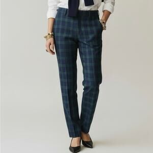 Woman’s Wool Preppy Blue Green Plaid Pants Business Casual Work Gulf Medium